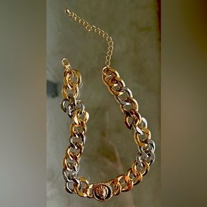 Silver and Gold Choker Necklace with Lion head detail